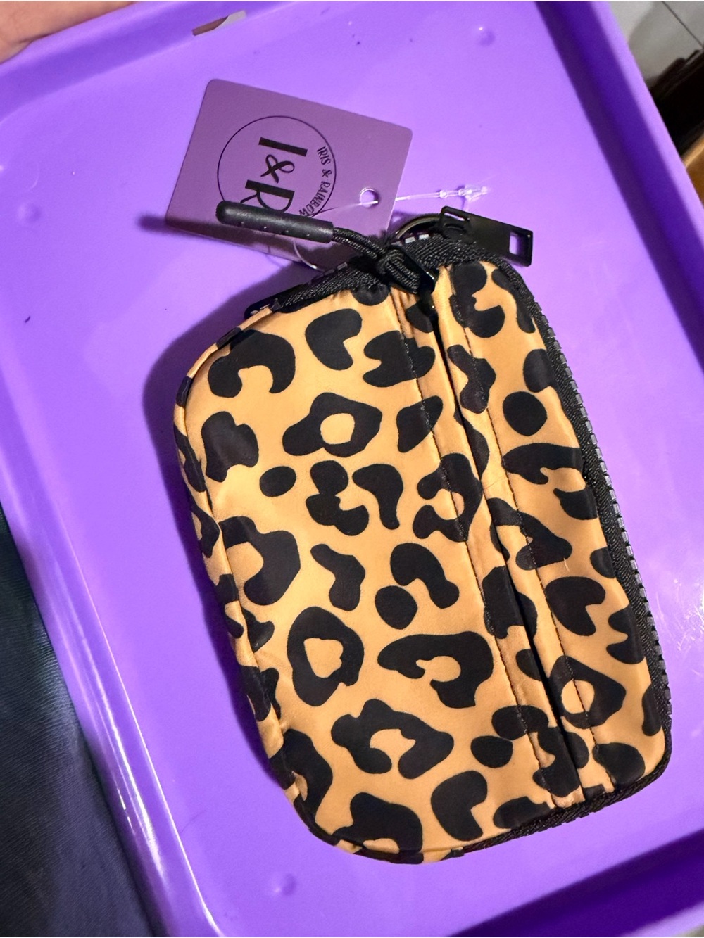 Iris & rainbow Leopard Print Zip Pouch - Tan and Black